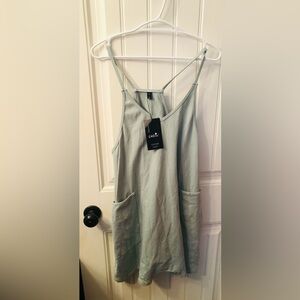 Casual Sage Green Pocket Romper with Adjustable Straps